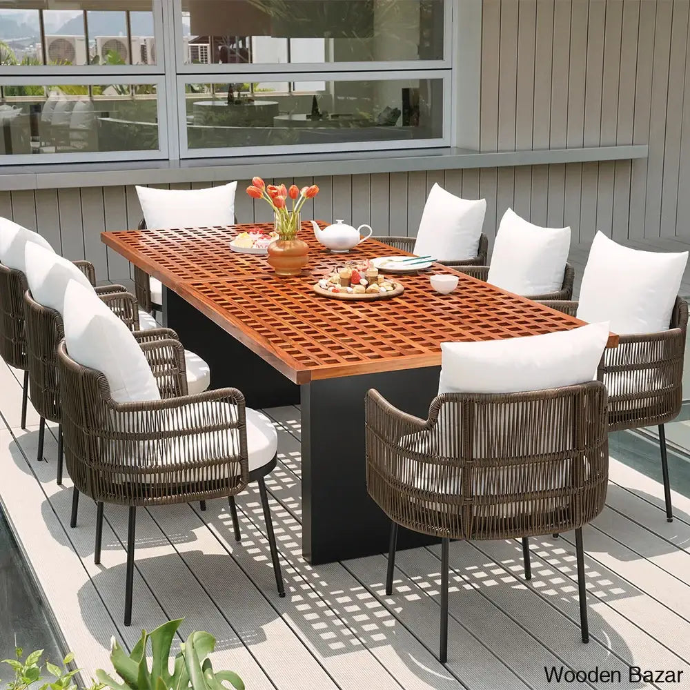 Devona 6-Seater Teak Patio Bar Dining Set With Rectangle Table - Set