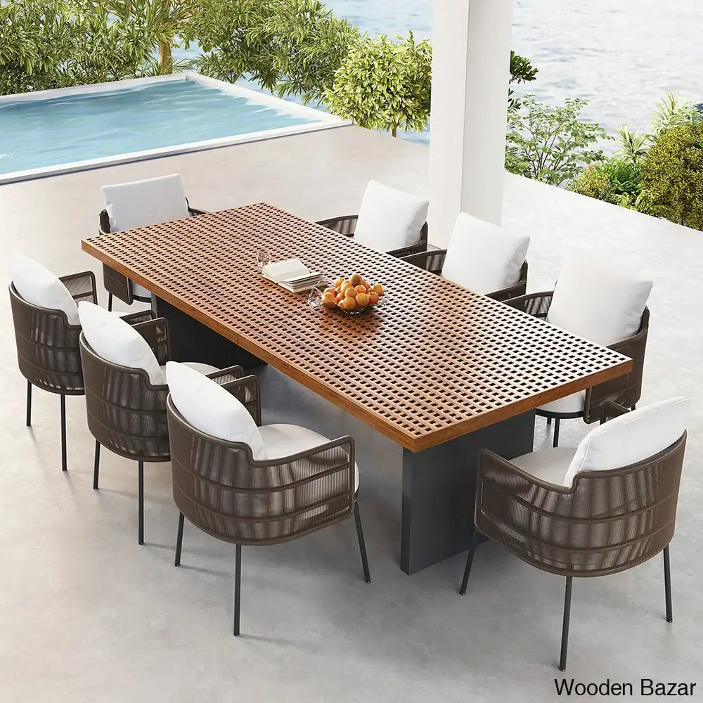 Devona 6-Seater Teak Patio Bar Dining Set With Rectangle Table -