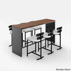 Devona 6-Seater Teak Patio Bar Dining Set With Rectangle Table -