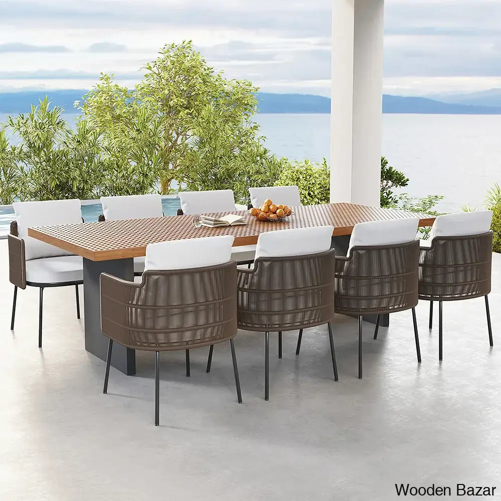 Devona 6-Seater Teak Patio Bar Dining Set With Rectangle Table -