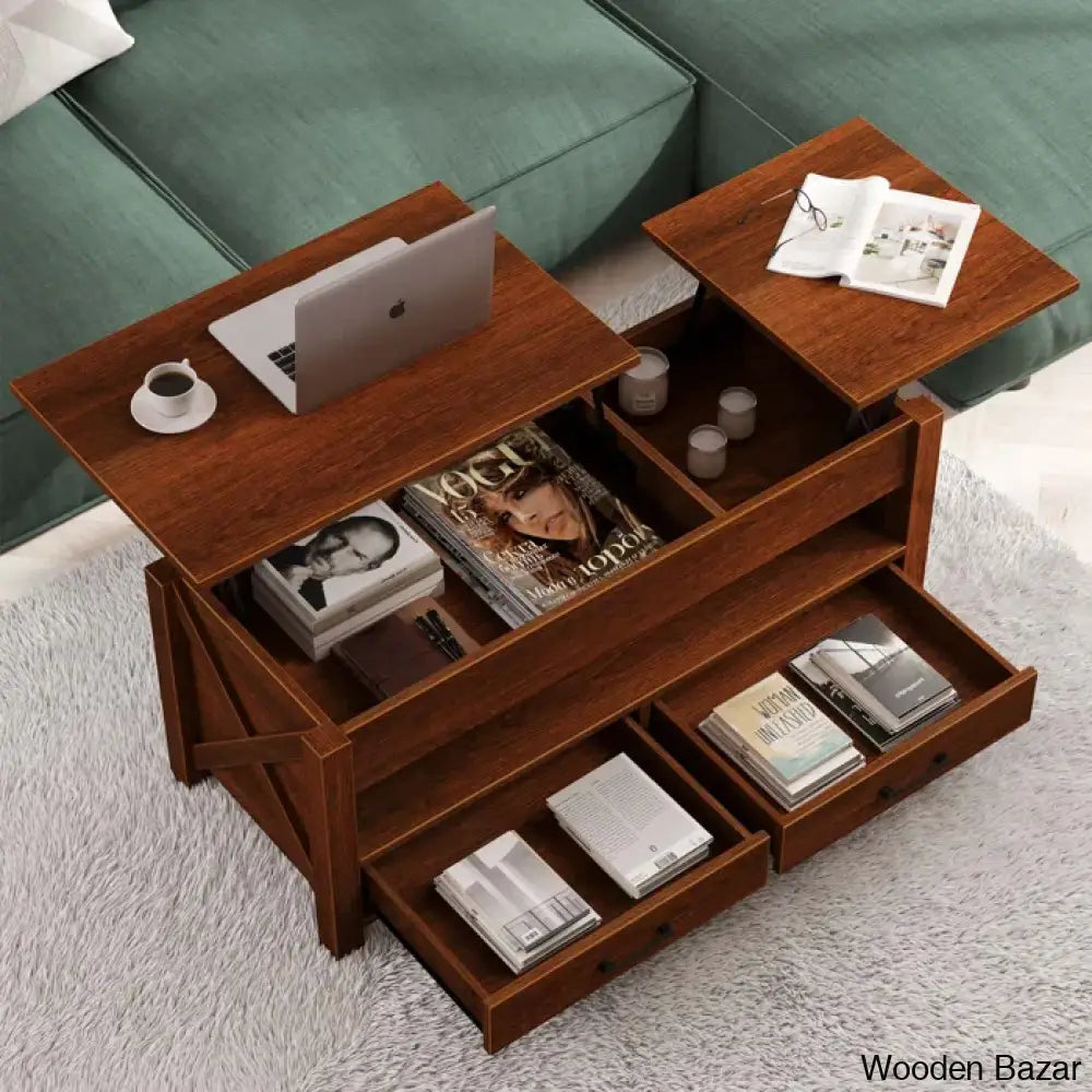 Dexityn Top Lift Coffee And Center Table With 2 Drawers For Storage Space