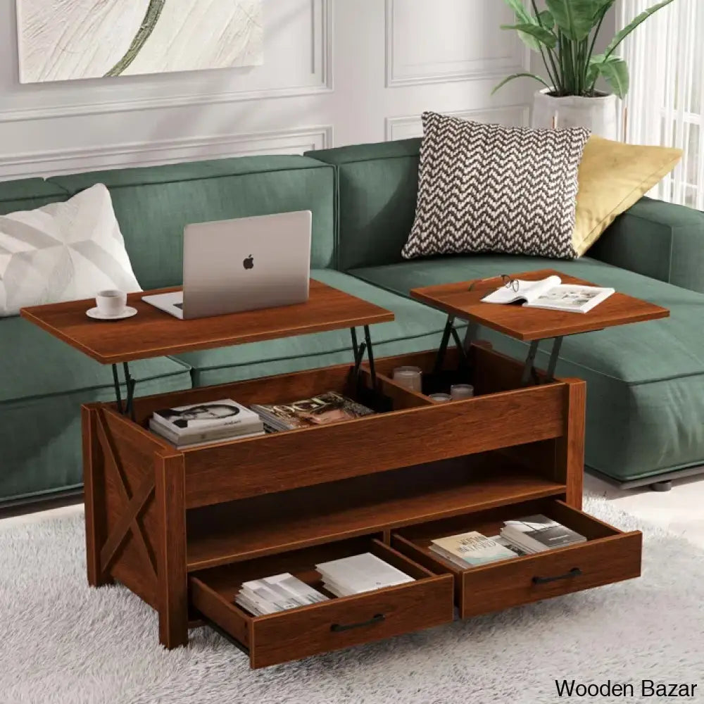 Dexityn Top Lift Coffee And Center Table With 2 Drawers For Storage Space