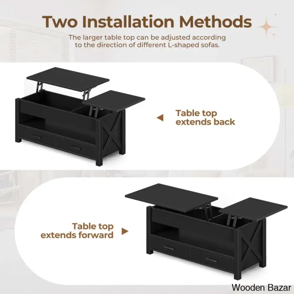 Dexityn Top Lift Coffee And Center Table With 2 Drawers For Storage Space