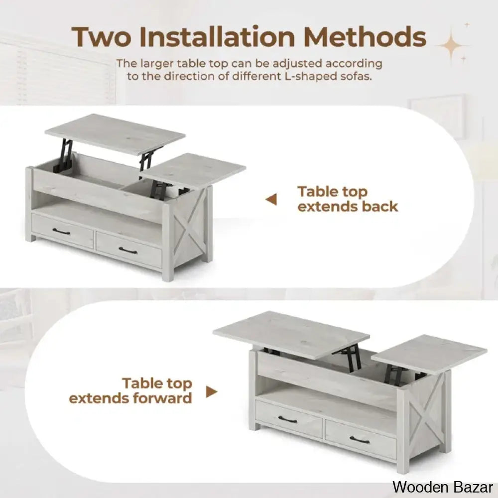 Dexityn Top Lift Coffee And Center Table With 2 Drawers For Storage Space