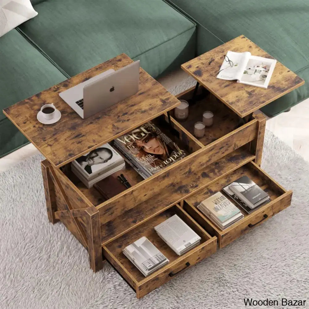 Dexityn Top Lift Coffee And Center Table With 2 Drawers For Storage Space