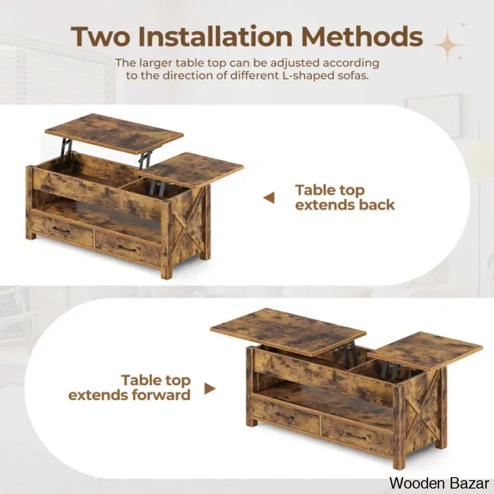 Dexityn Top Lift Coffee And Center Table With 2 Drawers For Storage Space