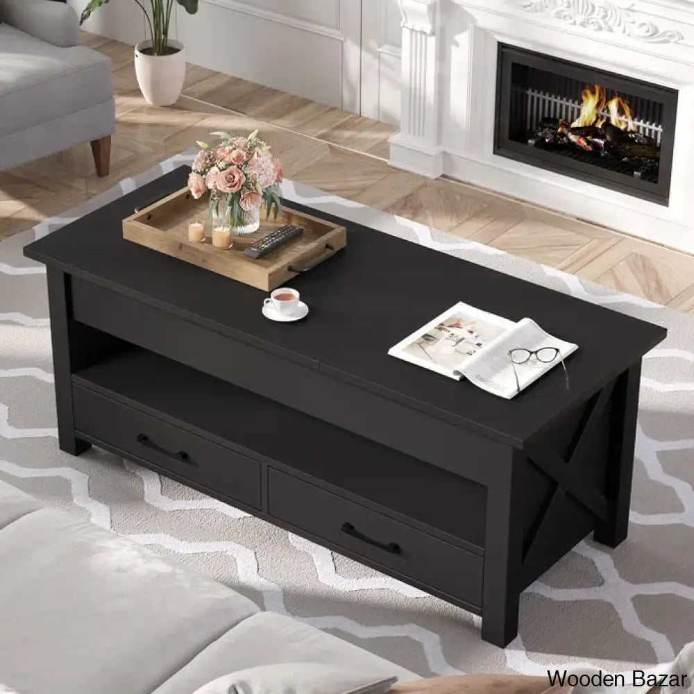 Dexityn Top Lift Coffee And Center Table With 2 Drawers For Storage Space Black