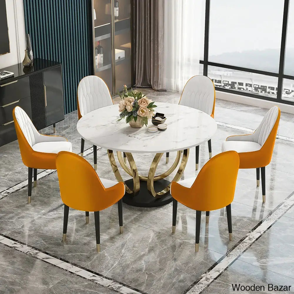 Diamond Sintered Stone Top Rectangle Dining Table Set - 1 & 6 Chairs