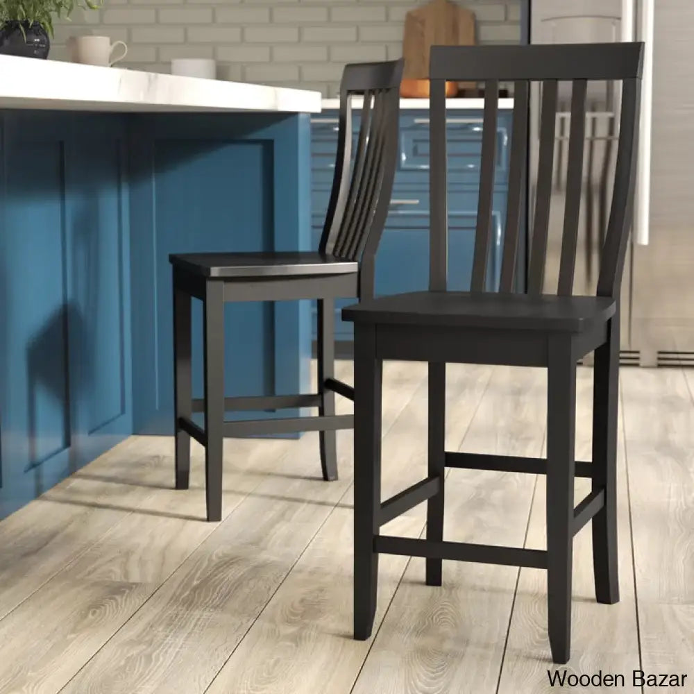 Diamondbacky Swivel Solid Wood Counter And Bar Stool (Set Of 2) Black / Bar (30’’ Seat Height)