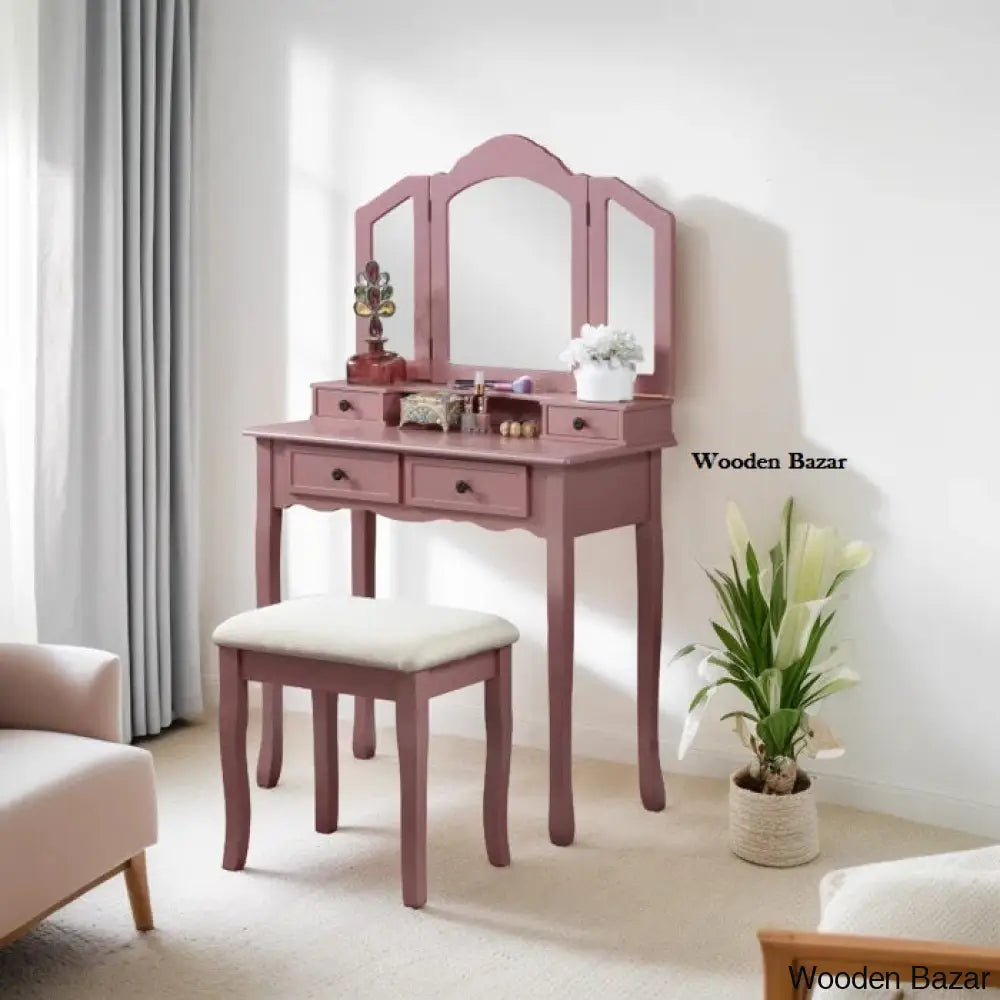 Diodorus Vanity Dressing Table With Mirror And Stool Rose Gold