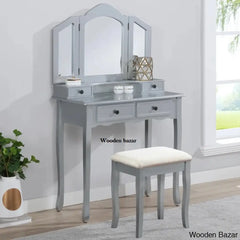 Diodorus Vanity Dressing Table With Mirror And Stool Silver