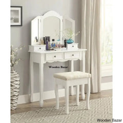 Diodorus Vanity Dressing Table With Mirror And Stool White