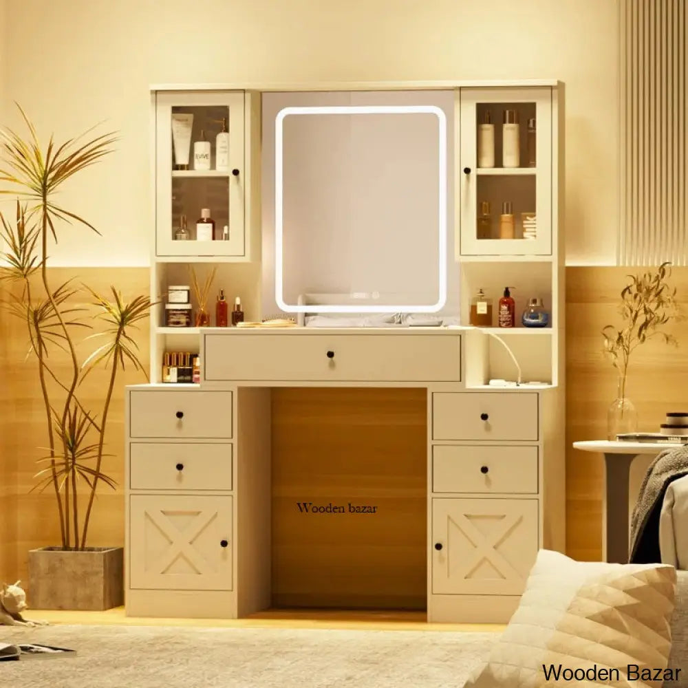 Diskin Vanity Dressing Table With Lighted Mirror Brown