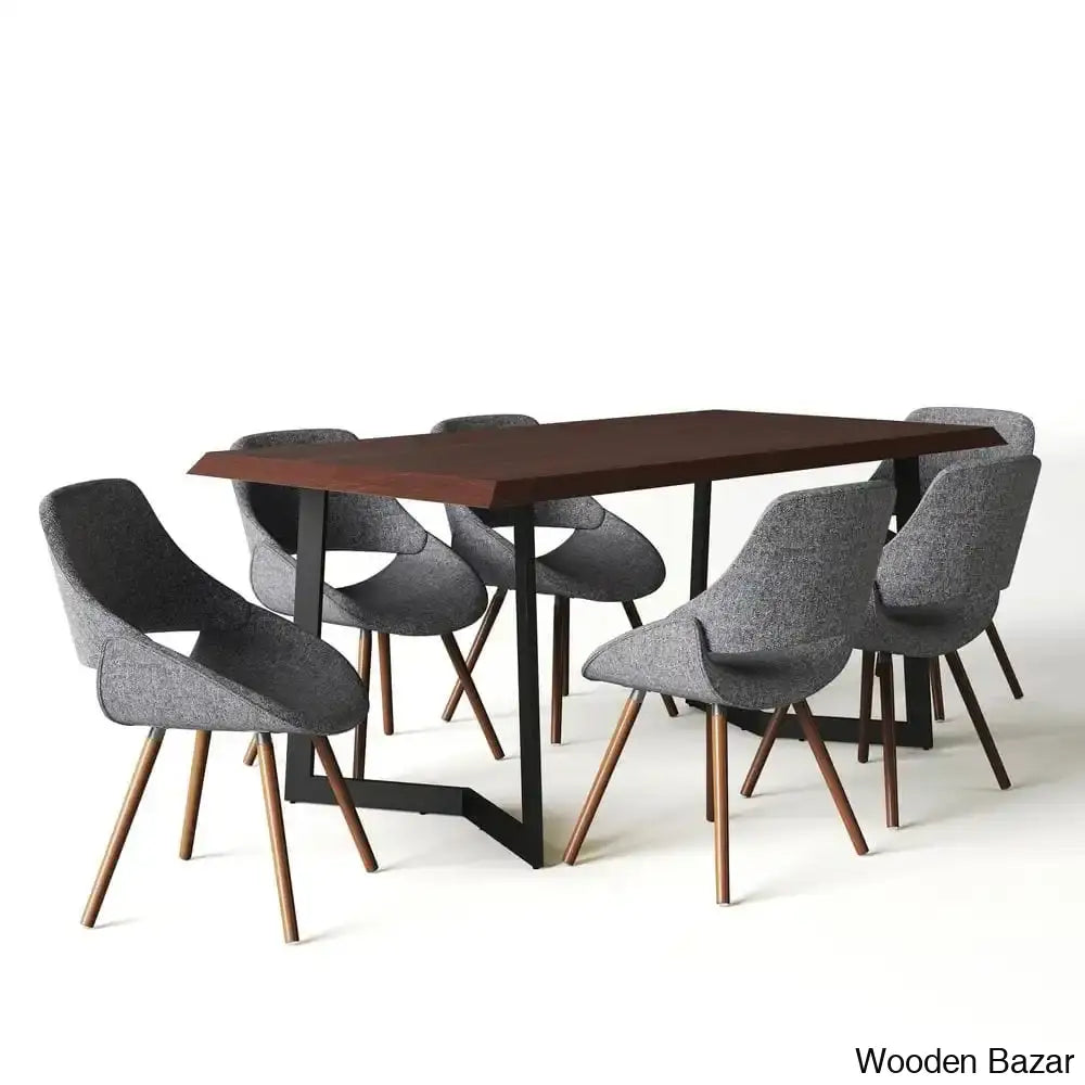 Divine Modern Industrial Dining Set With Luxe Upholstered Solid Wood Chairs