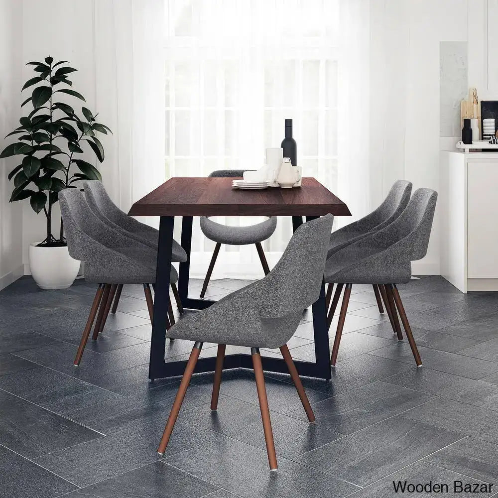 Divine Modern Industrial Dining Set With Luxe Upholstered Solid Wood Chairs