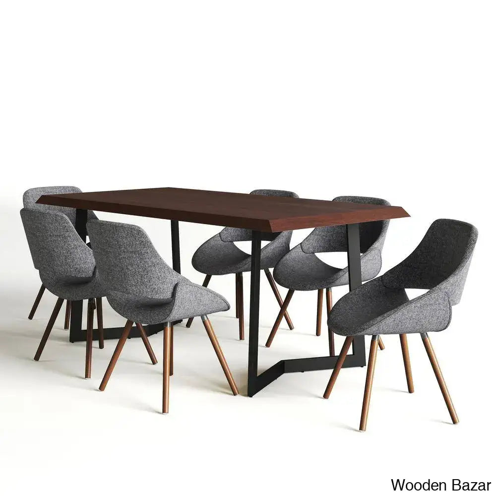 Divine Modern Industrial Dining Set With Luxe Upholstered Solid Wood Chairs