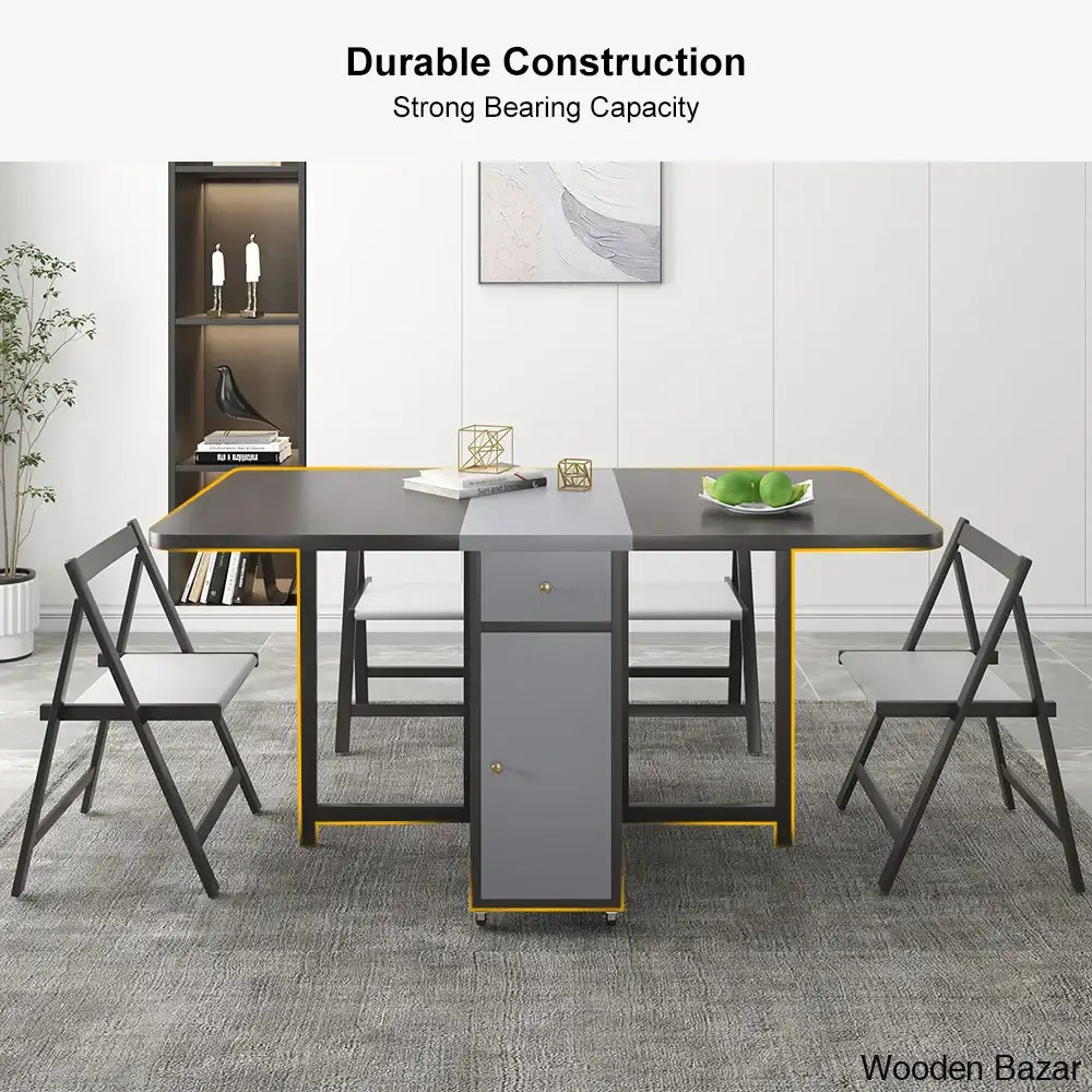 Divinity Modern Gray Folding Dining Table Set - 5-Piece Rectangle Wood Design With Chairs