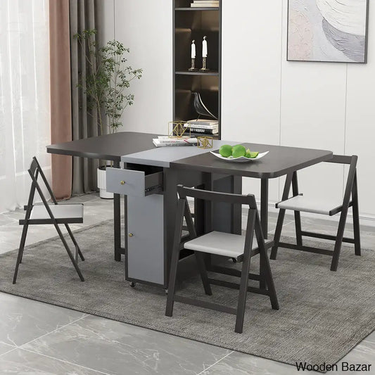 Divinity Modern Gray Folding Dining Table Set - 5-Piece Rectangle Wood Design With Chairs