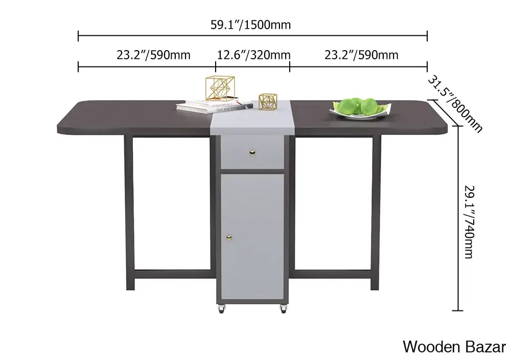 Divinity Modern Gray Folding Dining Table Set - 5-Piece Rectangle Wood Design With Chairs