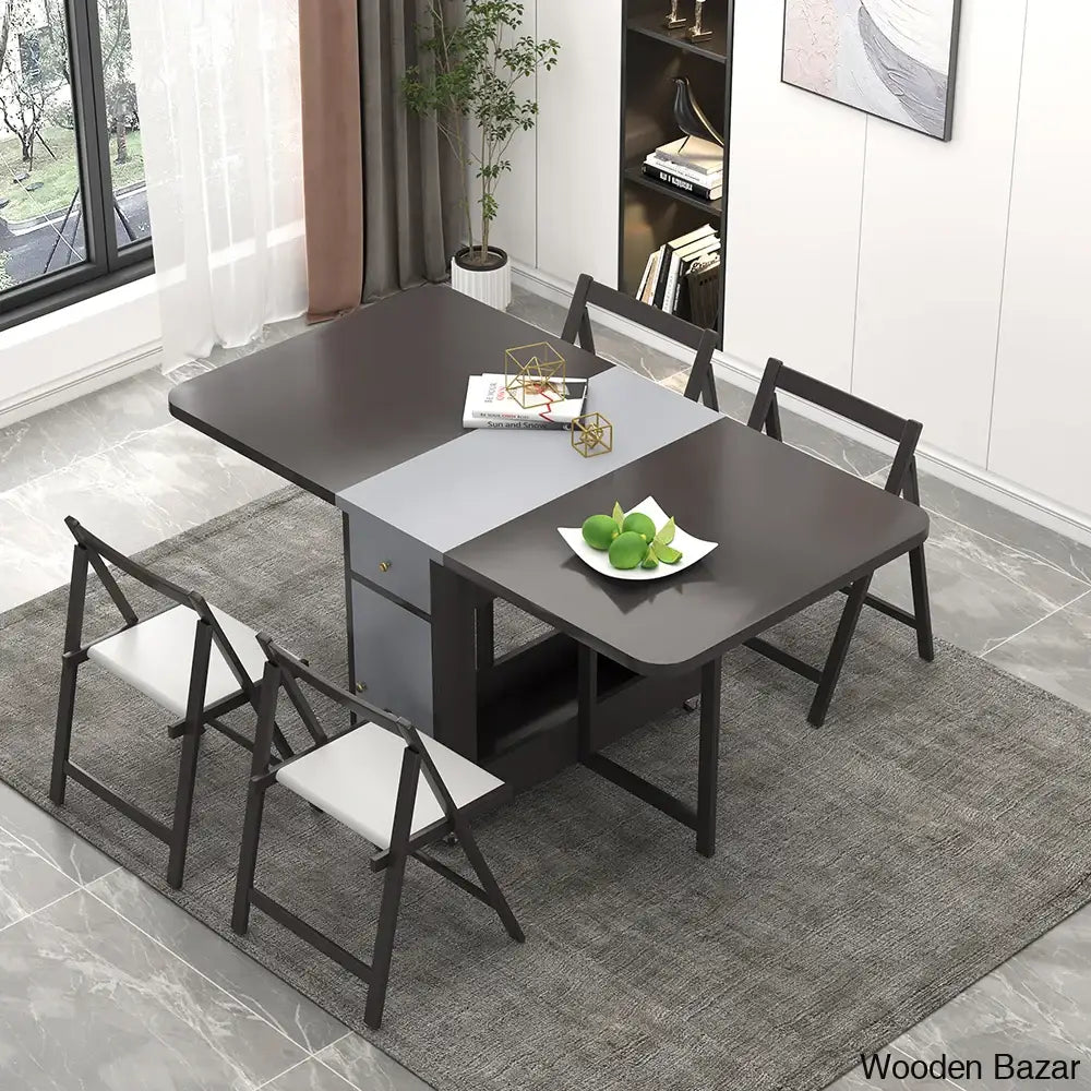 Divinity Modern Gray Folding Dining Table Set - 5-Piece Rectangle Wood Design With Chairs