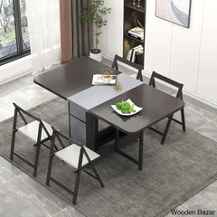 Divinity Modern Gray Folding Dining Table Set - 5-Piece Rectangle Wood Design With Chairs