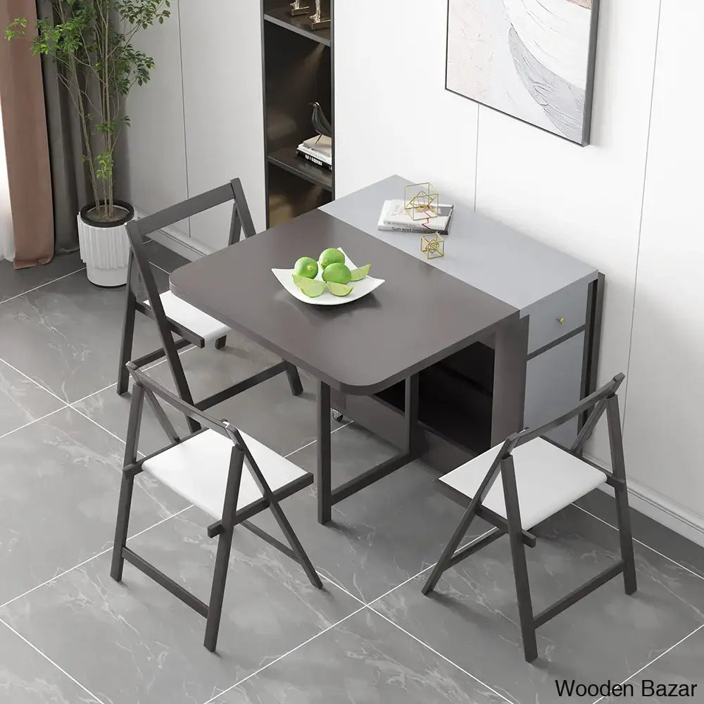 Divinity Modern Gray Folding Dining Table Set - 5-Piece Rectangle Wood Design With Chairs