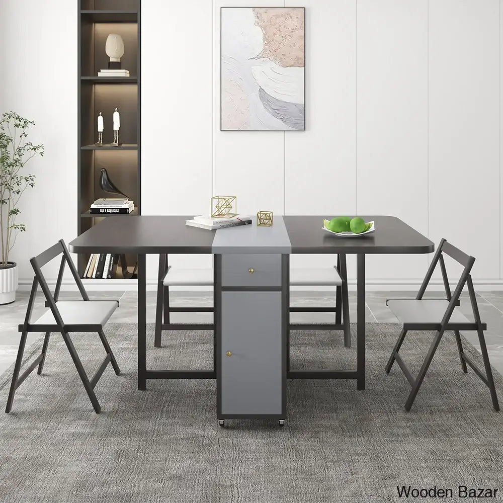 Divinity Modern Gray Folding Dining Table Set - 5-Piece Rectangle Wood Design With Chairs