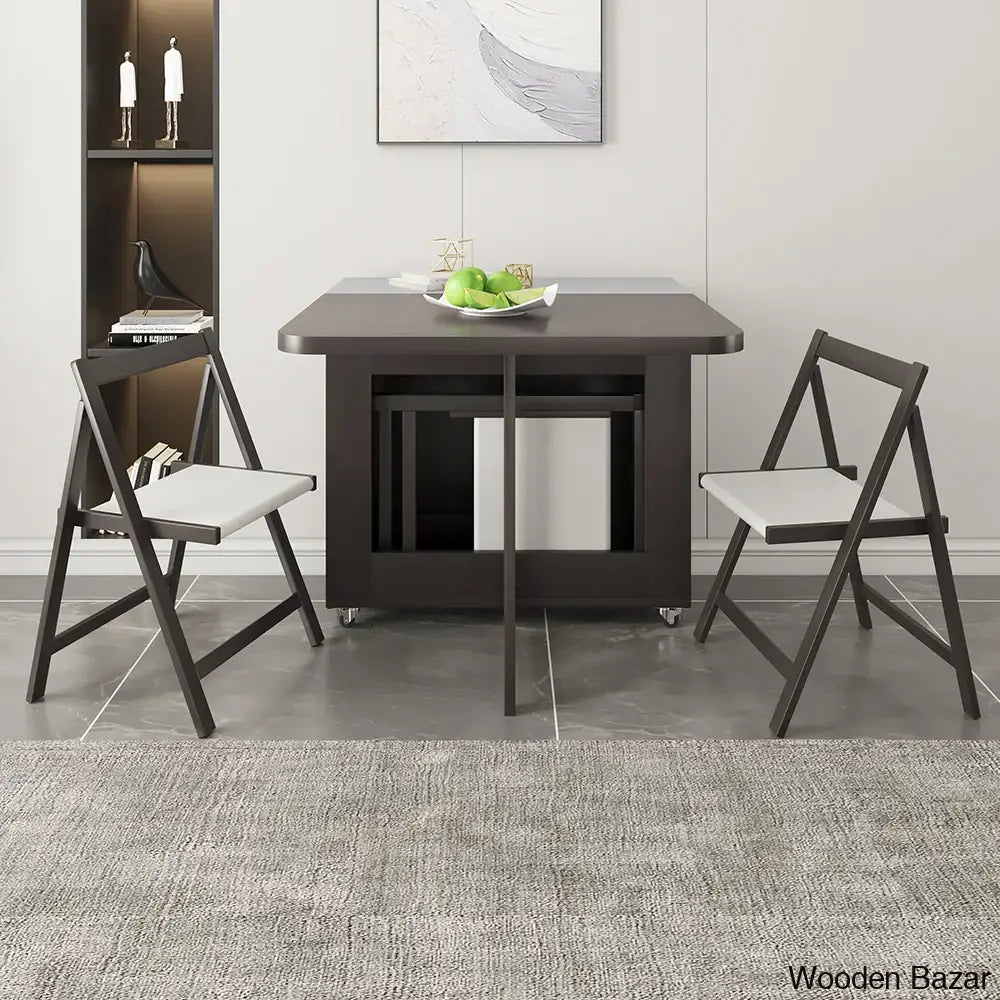 Divinity Modern Gray Folding Dining Table Set - 5-Piece Rectangle Wood Design With Chairs