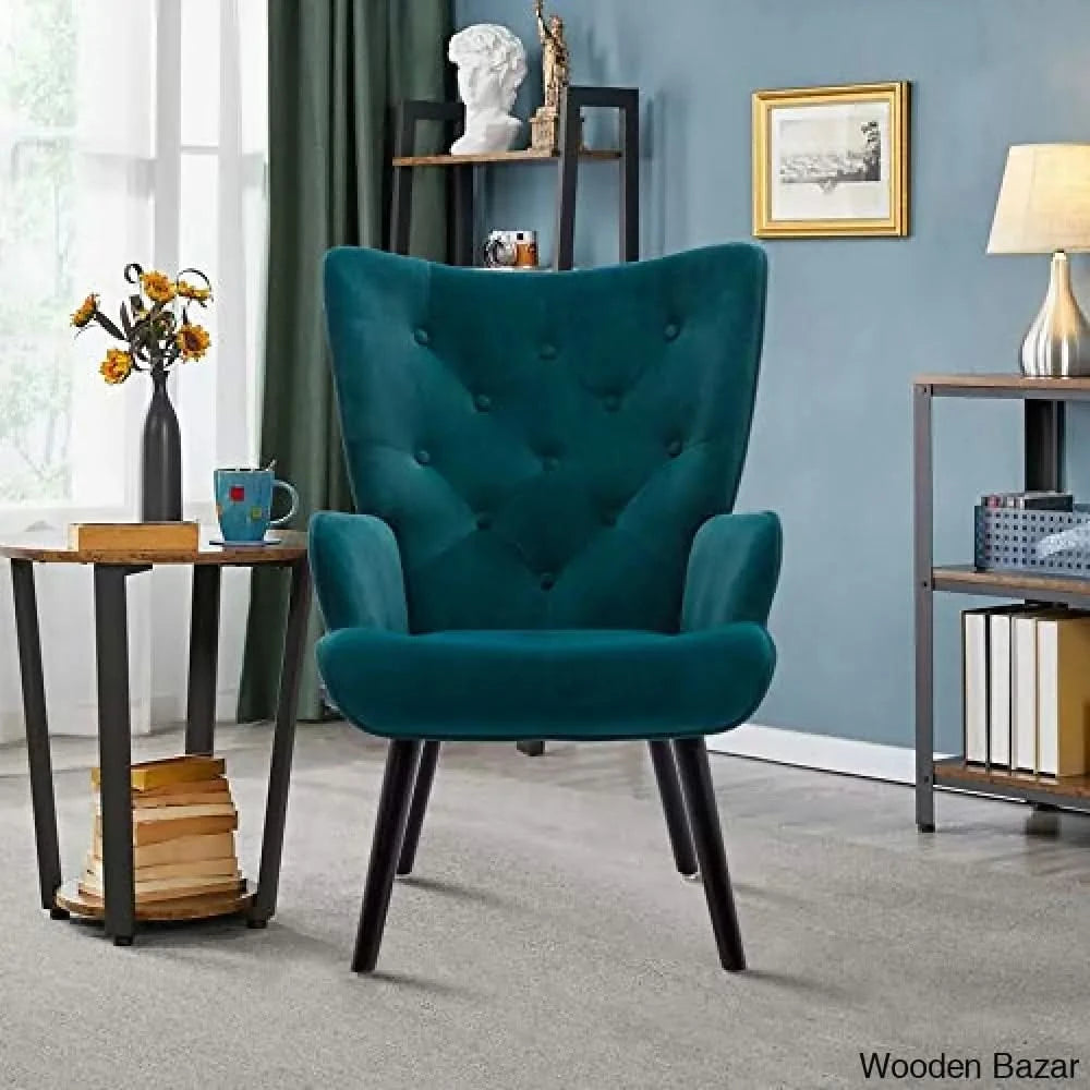 Dolonm Velvet Accent Modern Tufted Button Wingback Vanity Chair with Arms
