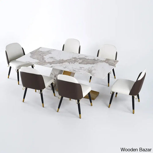 Dorothy 70.9’’ Modern Dining Set With Sintered Stone Table Top And 6 Sleek Chairs