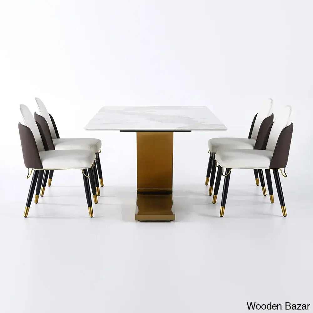 Dorothy 70.9’’ Modern Dining Set With Sintered Stone Table Top And 6 Sleek Chairs