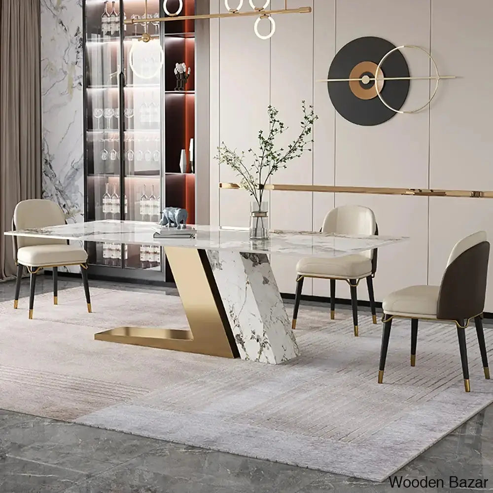 Dorothy 70.9’’ Modern Dining Set With Sintered Stone Table Top And 6 Sleek Chairs