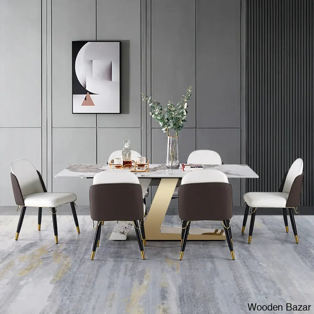 Dorothy 70.9’’ Modern Dining Set With Sintered Stone Table Top And 6 Sleek Chairs Seater