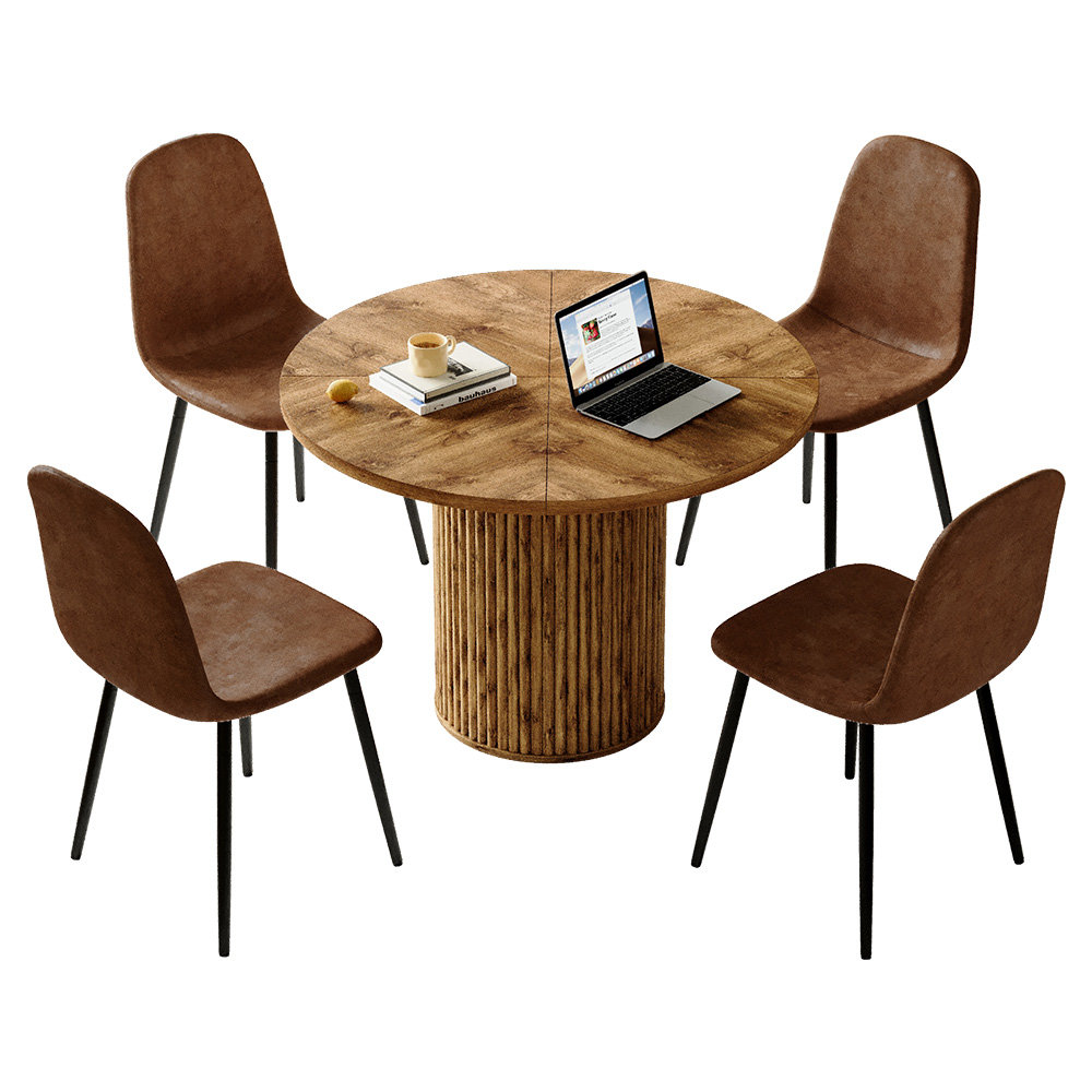 Modern 42" Round Dining Table Set with Fluted Base & 34.5" Chairs