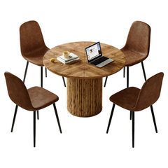 Modern 42" Round Dining Table Set with Fluted Base & 34.5" Chairs