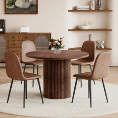 Modern 42" Round Dining Table Set with Fluted Base & 34.5" Chairs