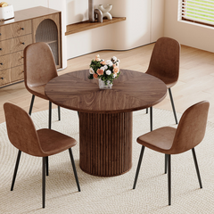 Modern 42" Round Dining Table Set with Fluted Base & 34.5" Chairs