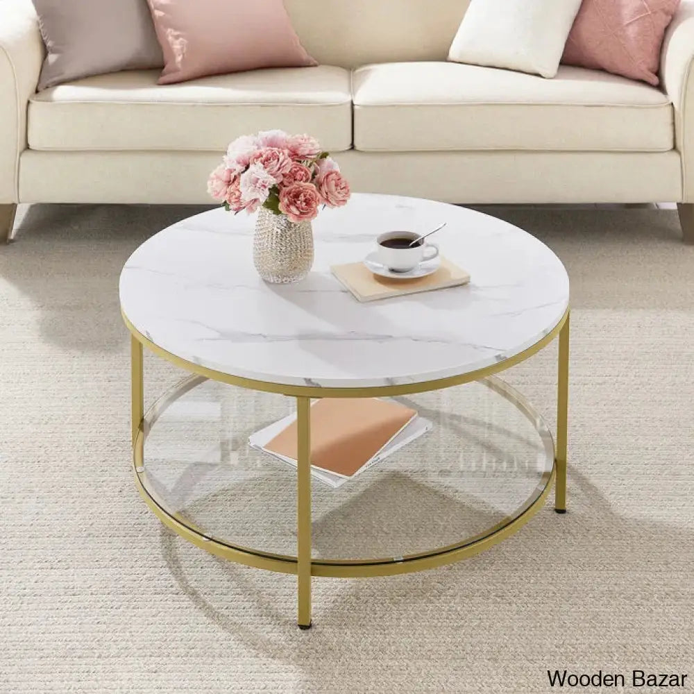 Draughnc Coffee And Center Table White Top/ Gold Base