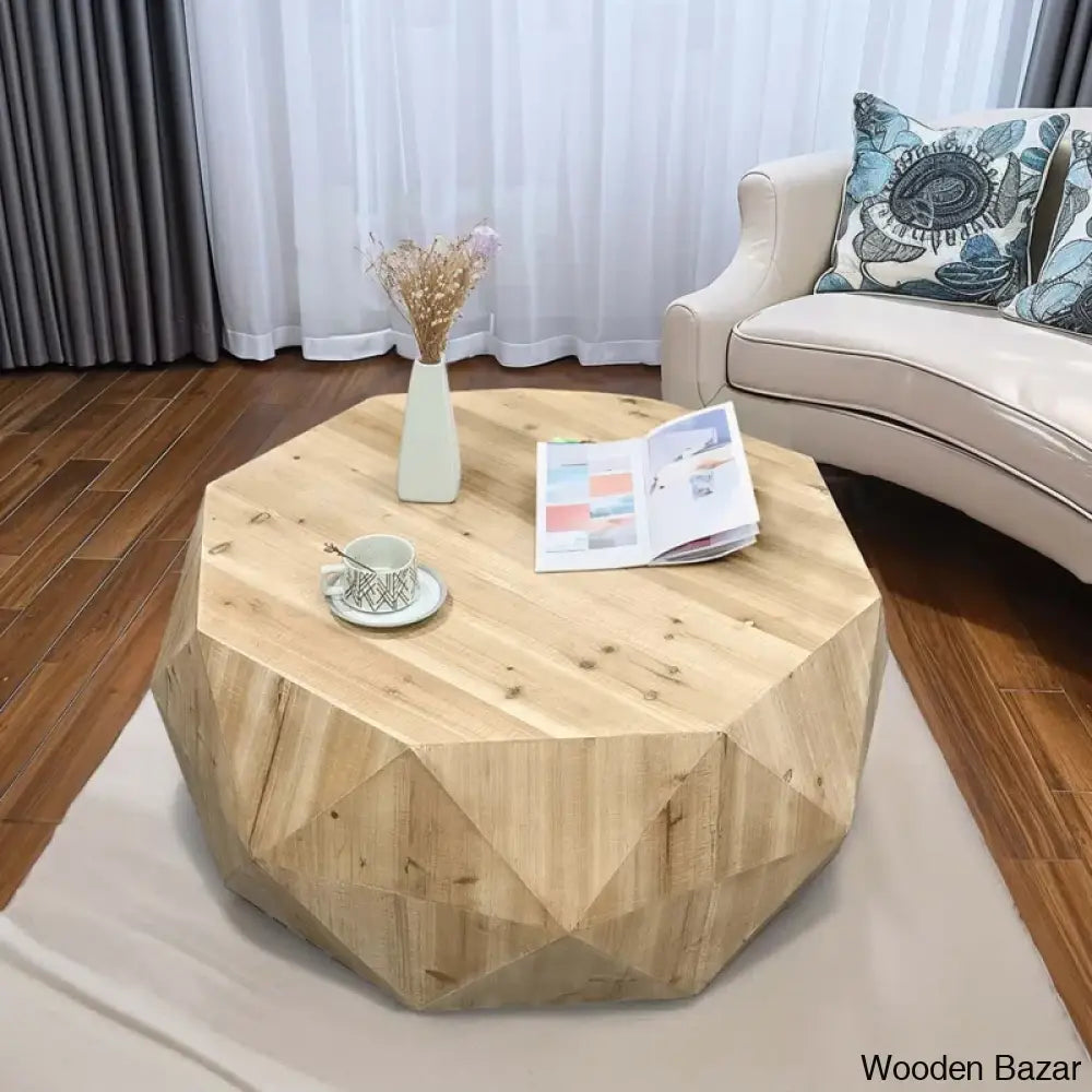 Dreightone Three-Dimensional Embossed Pattern Design Coffee And Center Table Round Wood