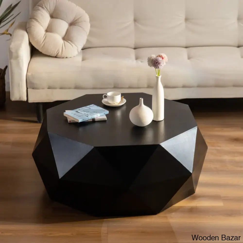 Dreightone Three-Dimensional Embossed Pattern Design Coffee And Center Table Round Wood