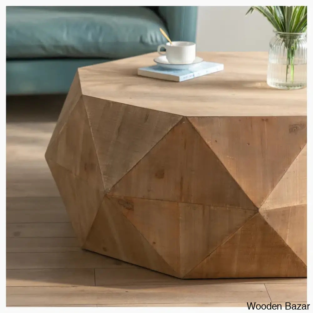 Dreightone Three-Dimensional Embossed Pattern Design Coffee And Center Table Round Wood