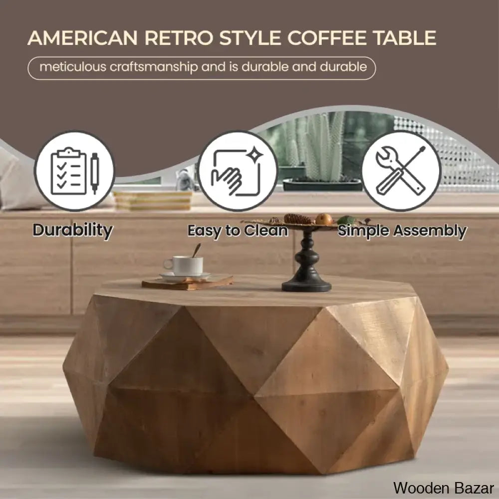 Dreightone Three-Dimensional Embossed Pattern Design Coffee And Center Table Round Wood