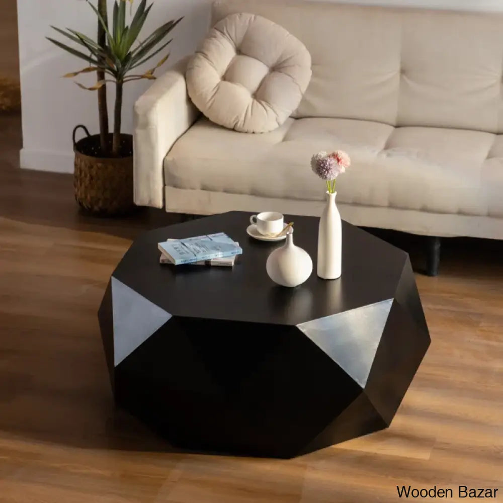 Dreightone Three-Dimensional Embossed Pattern Design Coffee And Center Table Round Wood