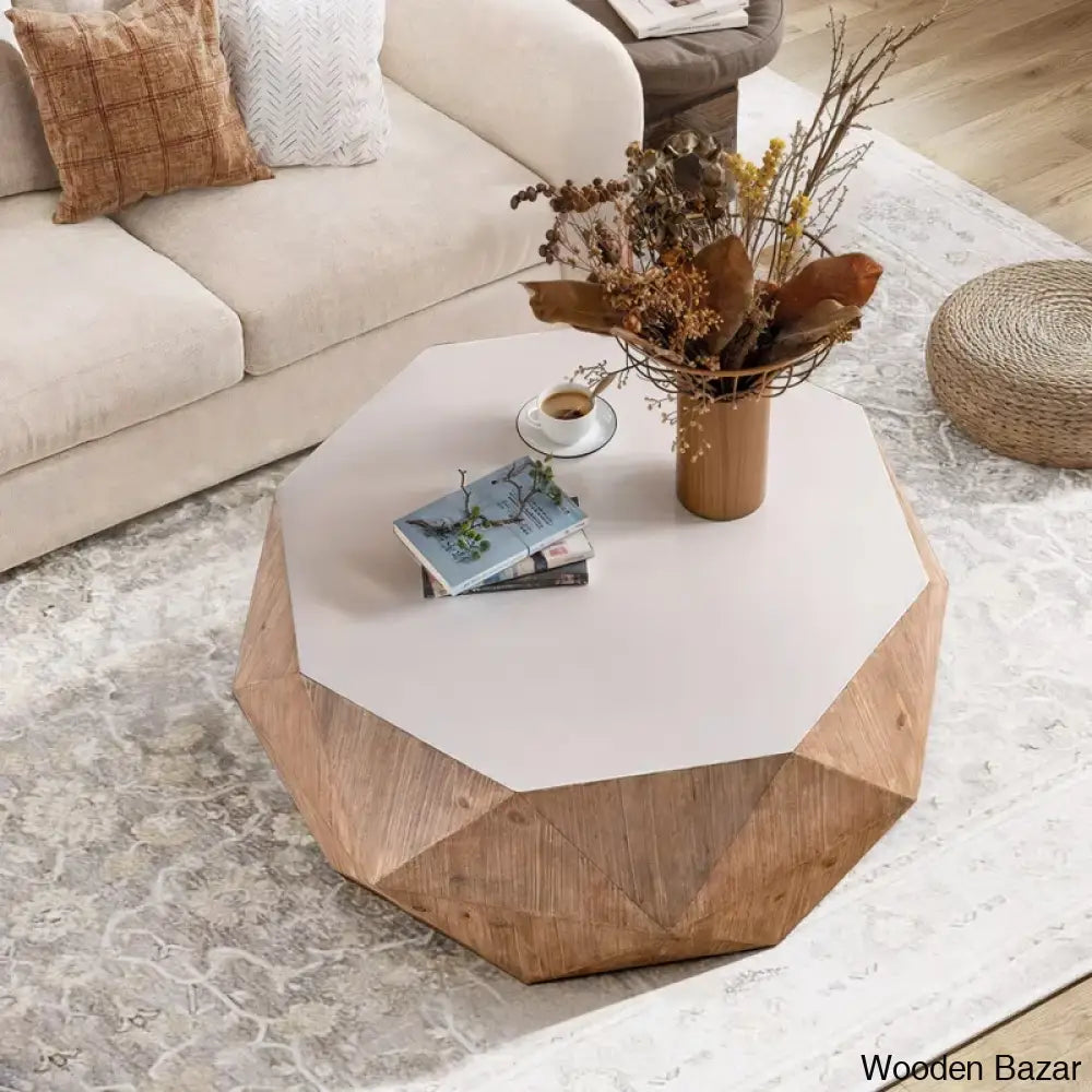 Dreightone Three-Dimensional Embossed Pattern Design Coffee And Center Table Round Wood