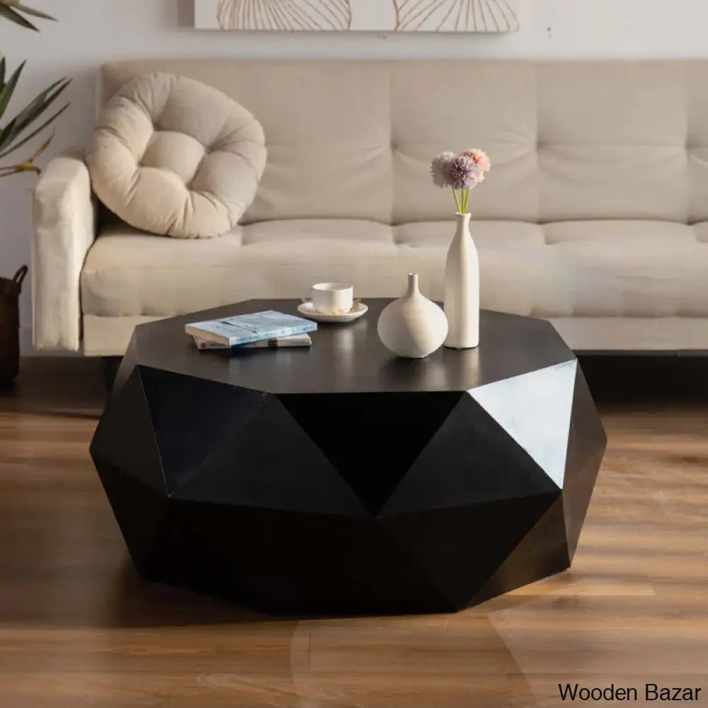 Dreightone Three-Dimensional Embossed Pattern Design Coffee And Center Table Round Wood