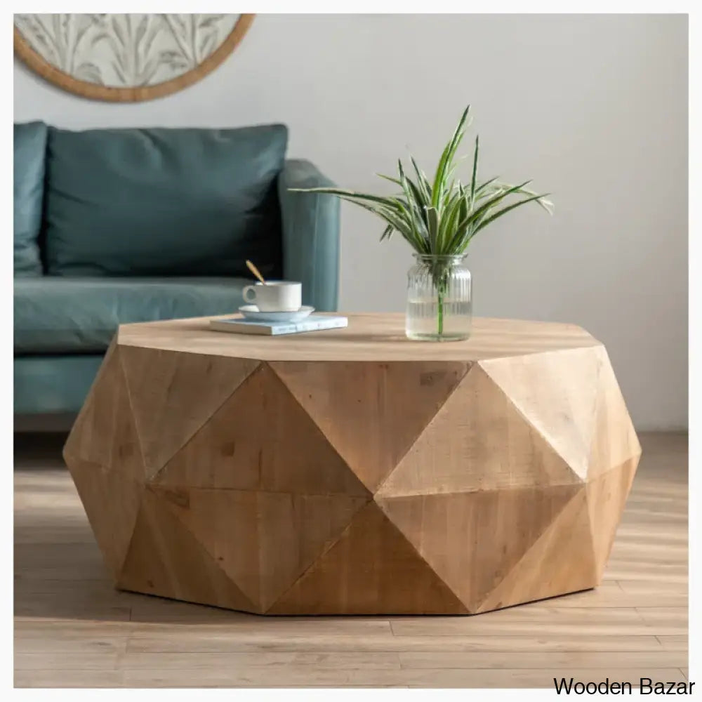 Dreightone Three-Dimensional Embossed Pattern Design Coffee And Center Table Round Wood