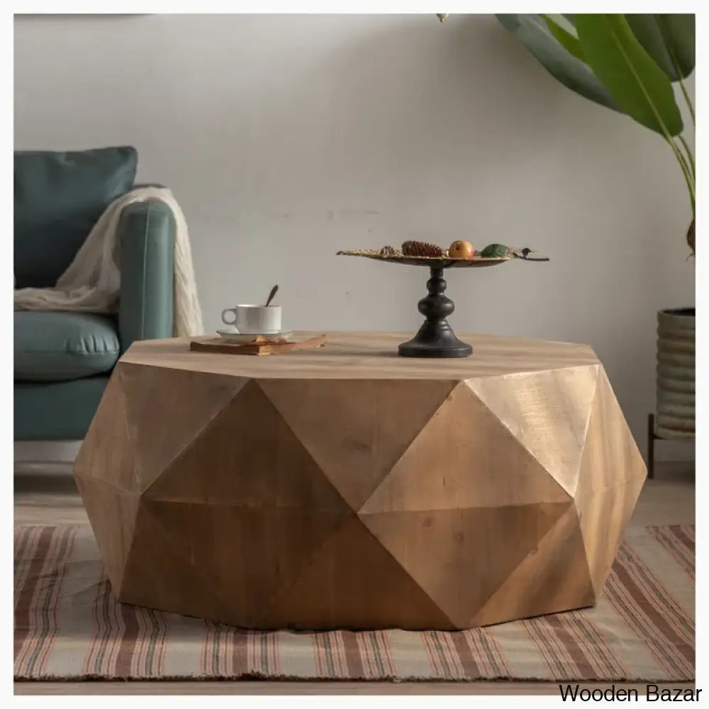 Dreightone Three-Dimensional Embossed Pattern Design Coffee And Center Table Round Wood