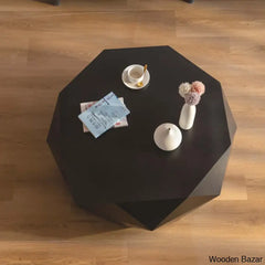 Dreightone Three-Dimensional Embossed Pattern Design Coffee And Center Table Round Wood