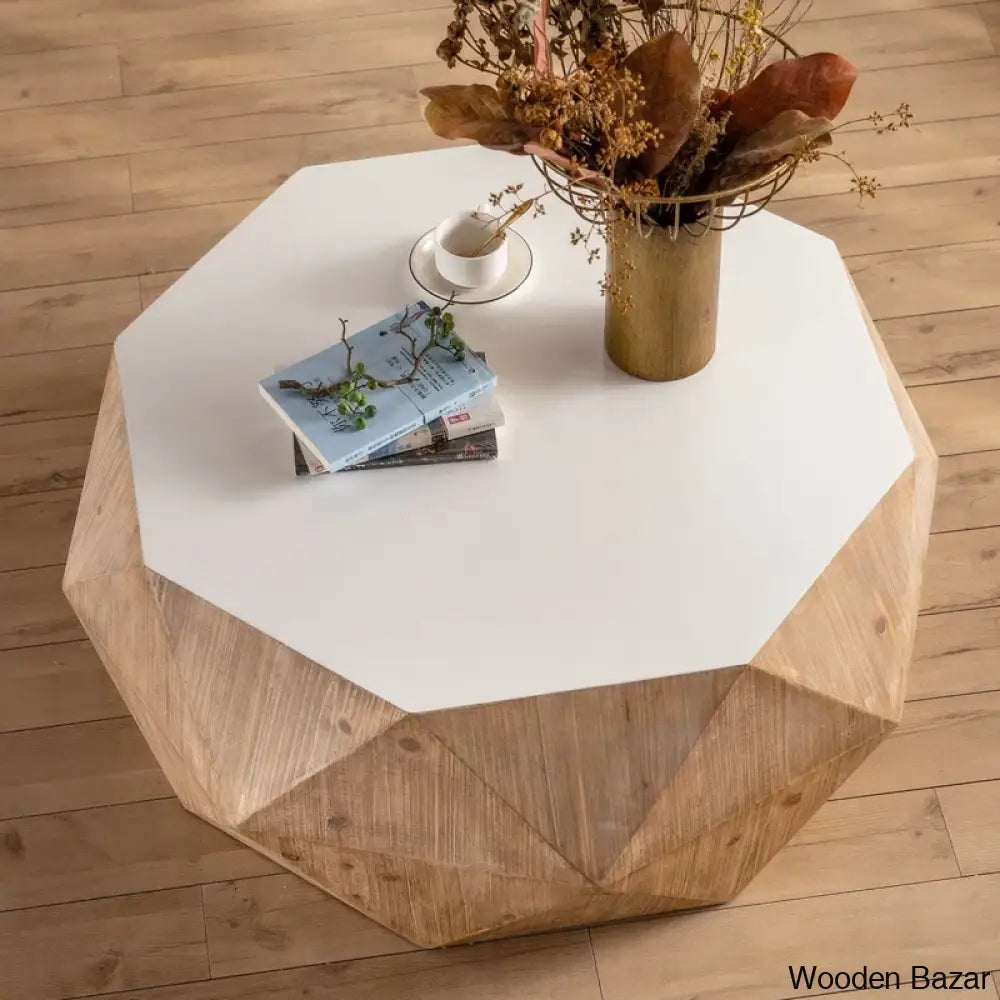 Dreightone Three-Dimensional Embossed Pattern Design Coffee And Center Table Round Wood