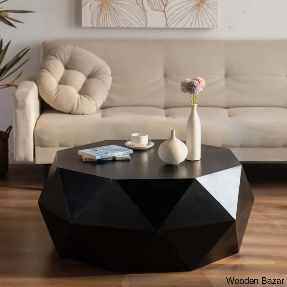 Dreightone Three-Dimensional Embossed Pattern Design Coffee And Center Table Round Wood